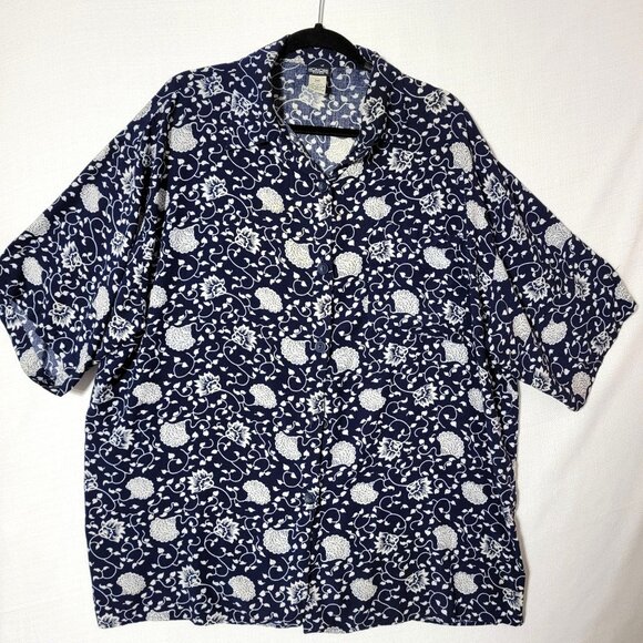 Honors Womens Short Sleeve Button Down Top Plus Size 24W Blue & White Vintage - Picture 1 of 9